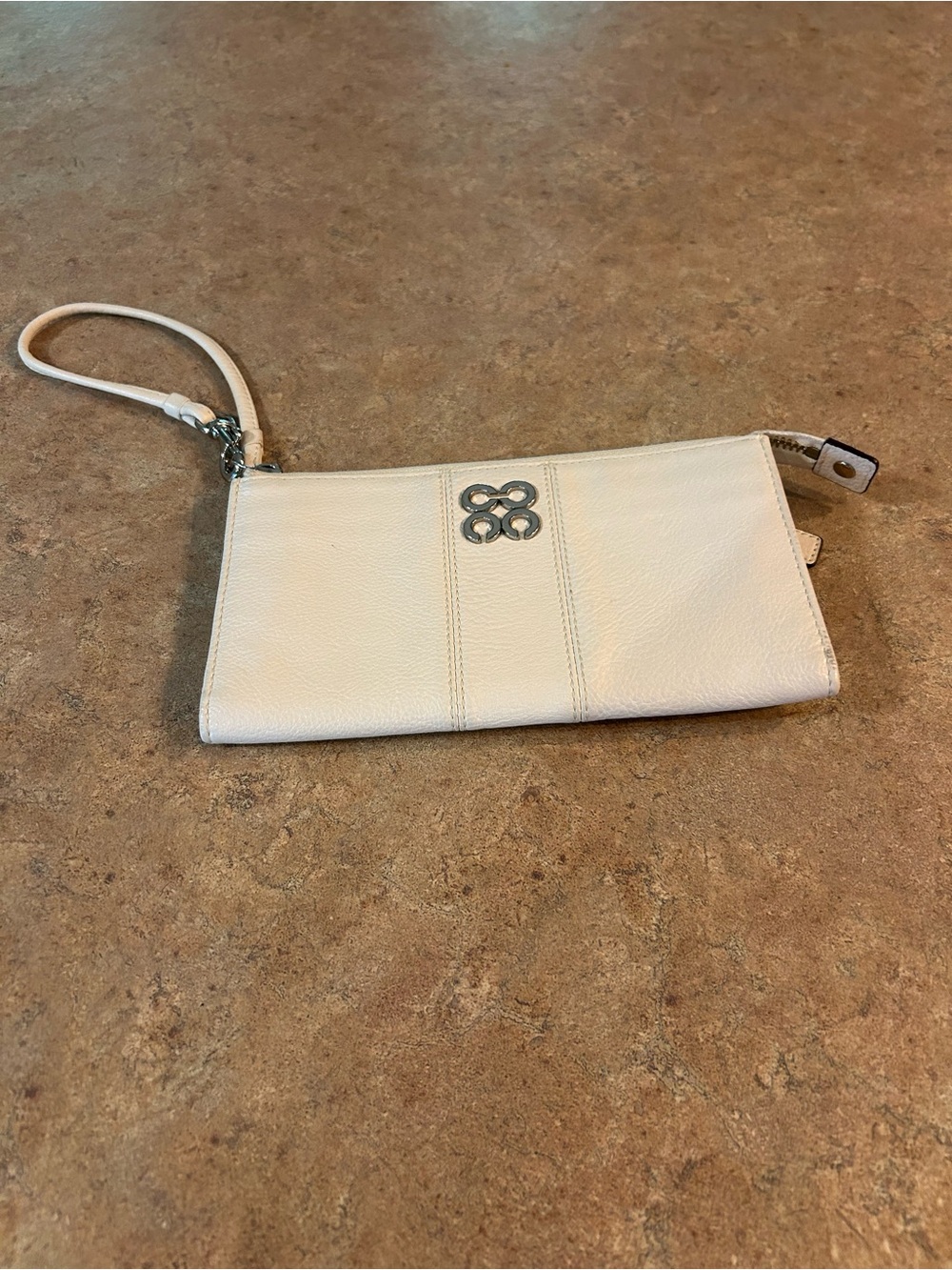 Coach Cream Leather Wristlet Clutch with Silver Emblem